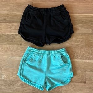 Lot 2 pairs Hanna Andersson fishtail hem pull on shorts girls 130 8 aqua black
